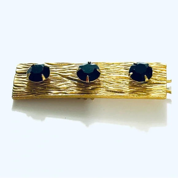 Vintage Gold Tone Hair Barrett Black Rhinestone & 1992 Swan Brooch - Picture 4 of 7